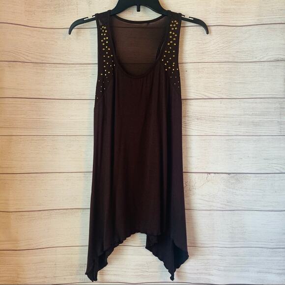 AB Studio Brown Asymmetrical Tank Top Stud Detail Size Small - Picture 1 of 6